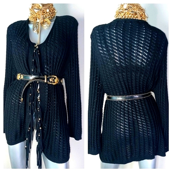FRINGE & BEADS Open Front Boho "SAMANTHA GRAY" Loose Knit Cardigan - Picture 9 of 12